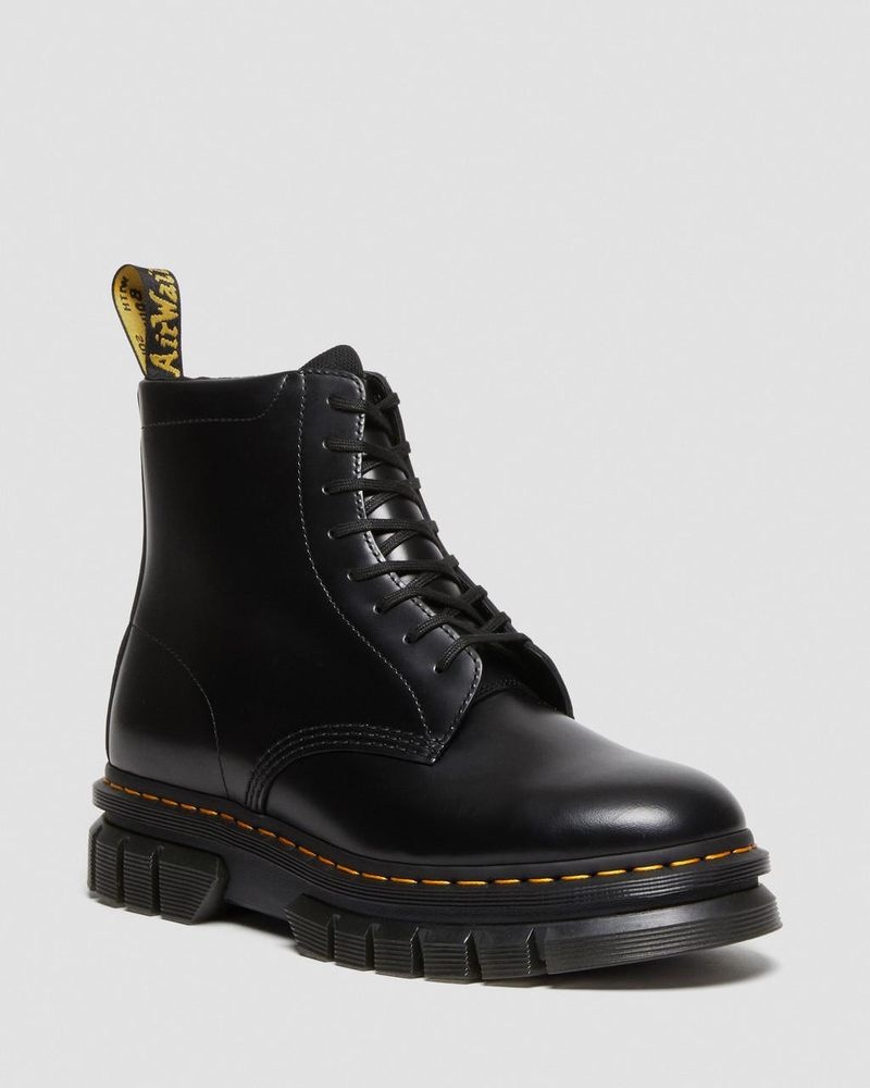 Botas de Plataforma Dr Martens Rikard Smooth Cuero Plataforma Encaje Up Boots (Polished Smooth) Negras | UR27-B6TC