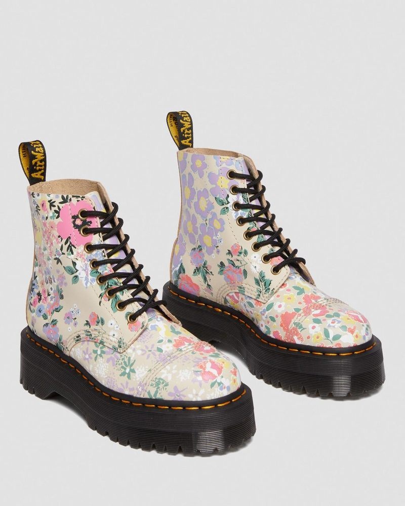 Botas de Plataforma Dr Martens Sinclair Floral Mash Up Cuero Plataforma Boots (Backhand) Beige | FV56-G4KN