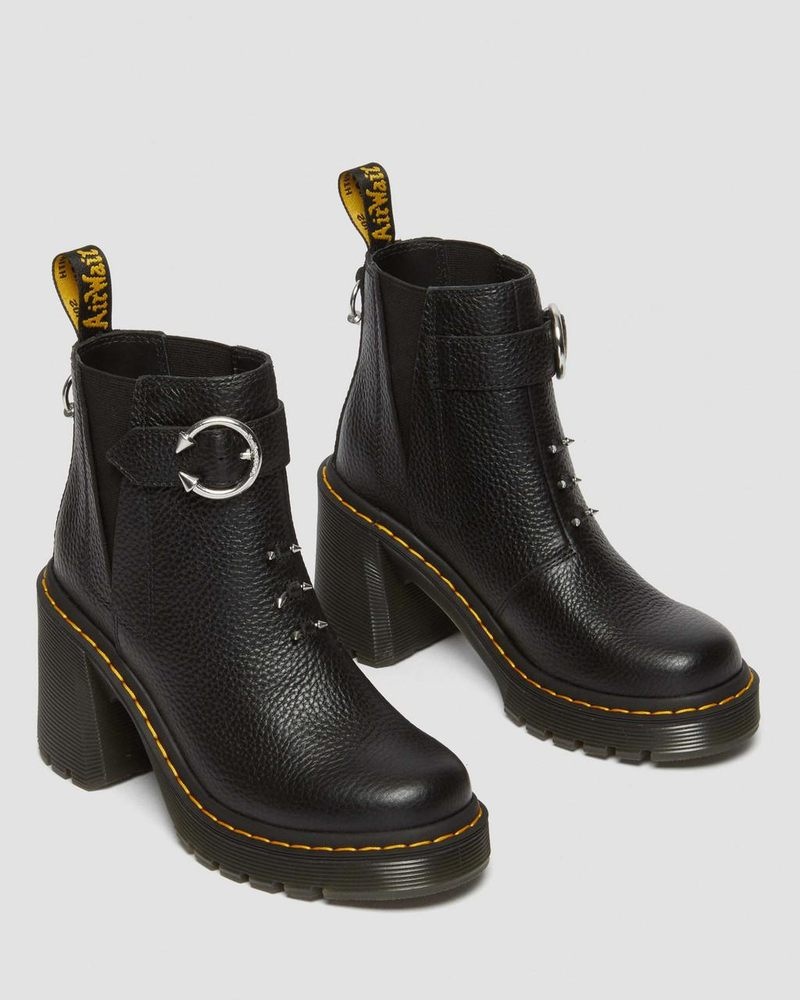 Botas de Plataforma Dr Martens Spence Piercing Cuero Flared Heel Chelsea Boots (Milled Nappa) Negras | DB19-R0MH