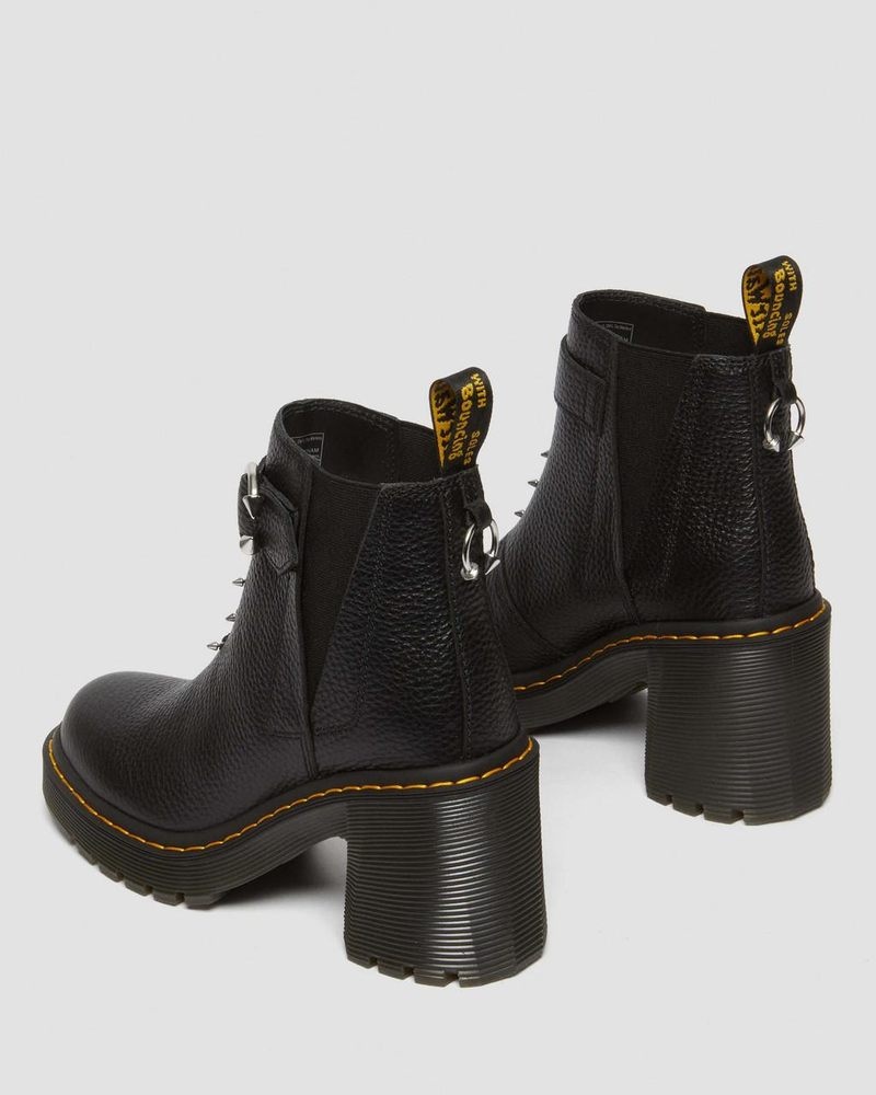 Botas de Plataforma Dr Martens Spence Piercing Cuero Flared Heel Chelsea Boots (Milled Nappa) Negras | DB19-R0MH