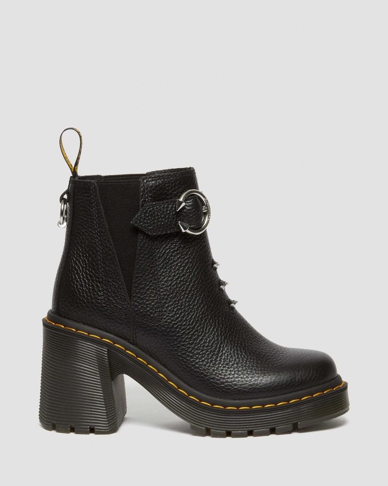 Botas de Plataforma Dr Martens Spence Piercing Cuero Flared Heel Chelsea Boots (Milled Nappa) Negras | DB19-R0MH