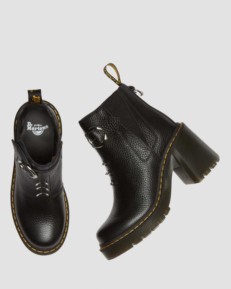 Botas de Plataforma Dr Martens Spence Piercing Cuero Flared Heel Chelsea Boots (Milled Nappa) Negras | DB19-R0MH