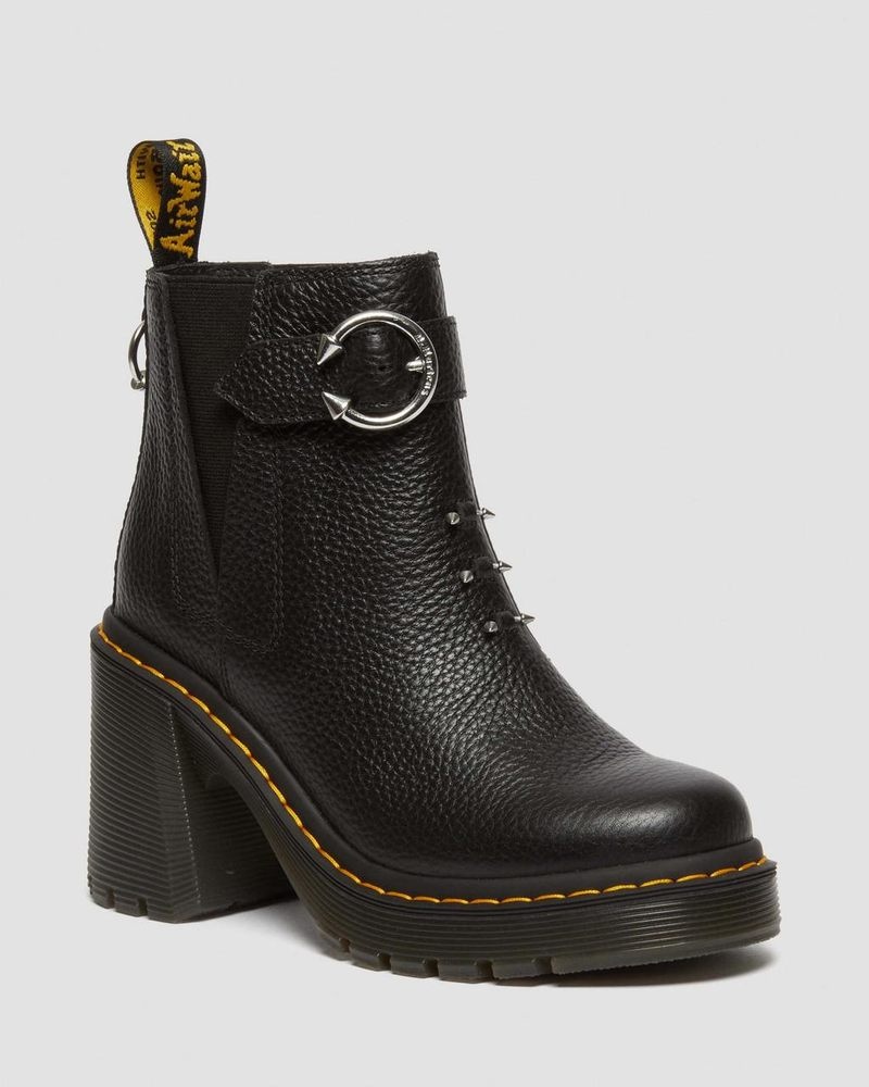 Botas de Plataforma Dr Martens Spence Piercing Cuero Flared Heel Chelsea Boots (Milled Nappa) Negras | DB19-R0MH