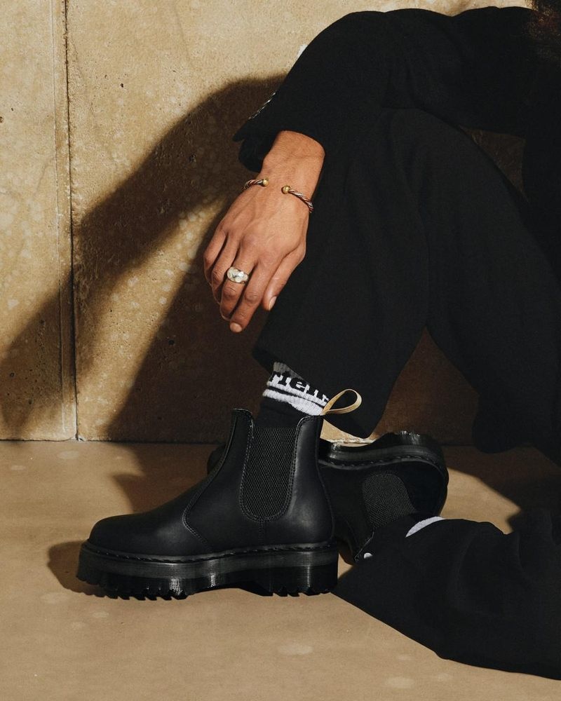 Botas de Plataforma Dr Martens Vegan 2976 Felix Plataforma Chelsea Boots (Felix Rub Off) Negras | FU57-E0DL