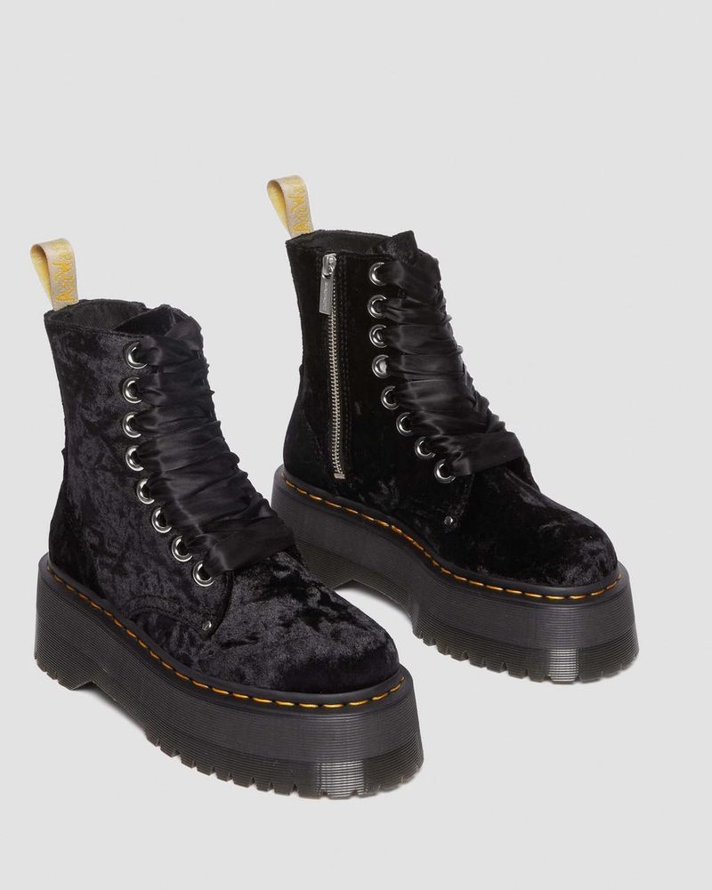 Botas de Plataforma Dr Martens Vegan Jadon Boot Max Crushed Velvet Platforms (Crushed Velvet) Negras | ZT46-M7FR