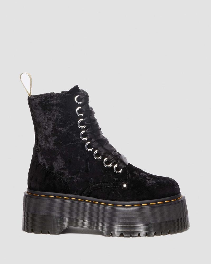 Botas de Plataforma Dr Martens Vegan Jadon Boot Max Crushed Velvet Platforms (Crushed Velvet) Negras | ZT46-M7FR