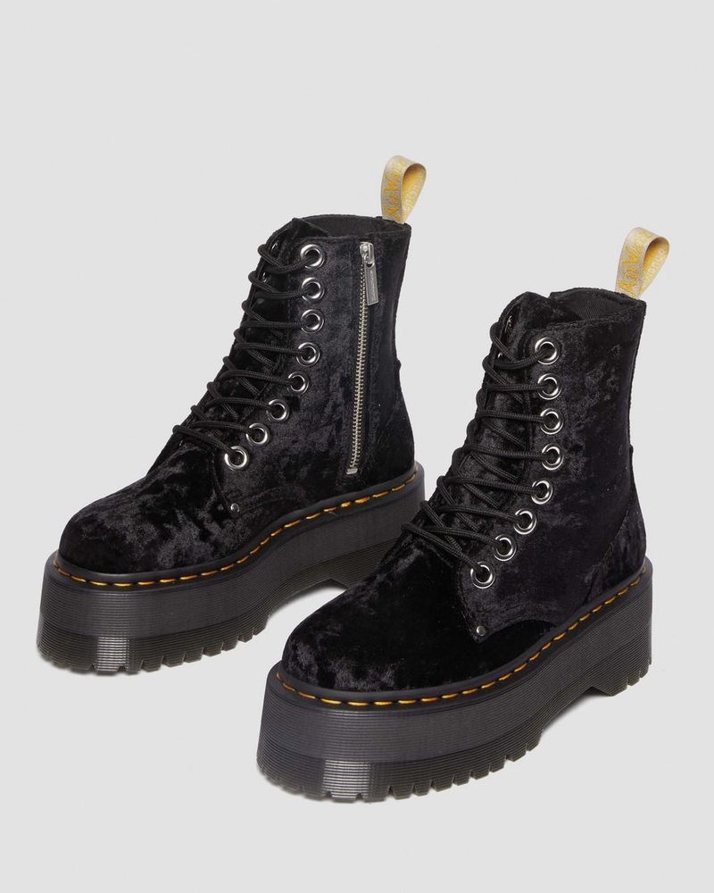 Botas de Plataforma Dr Martens Vegan Jadon Boot Max Crushed Velvet Platforms (Crushed Velvet) Negras | ZT46-M7FR