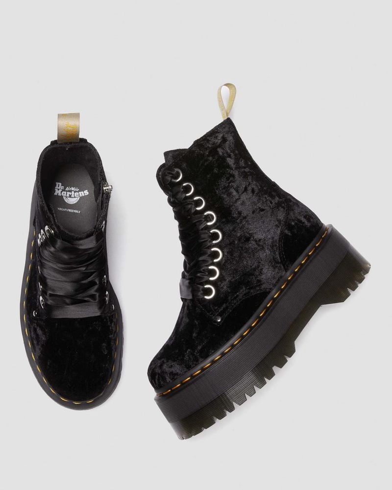 Botas de Plataforma Dr Martens Vegan Jadon Boot Max Crushed Velvet Platforms (Crushed Velvet) Negras | ZT46-M7FR