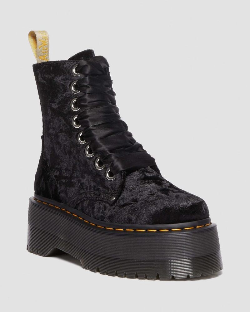 Botas de Plataforma Dr Martens Vegan Jadon Boot Max Crushed Velvet Platforms (Crushed Velvet) Negras | ZT46-M7FR