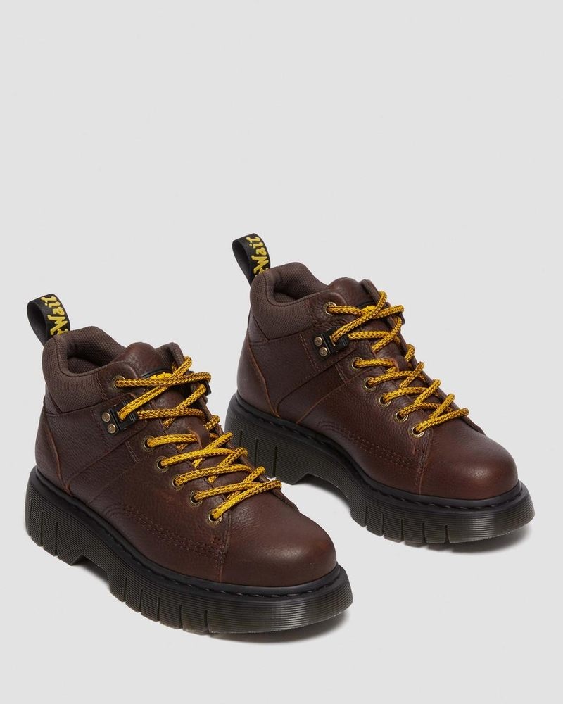 Botas de Plataforma Dr Martens Woodard Grizzly Cuero Low Casuales Boots (Grizzly) Marrones Oscuro | LN24-Q0ZW