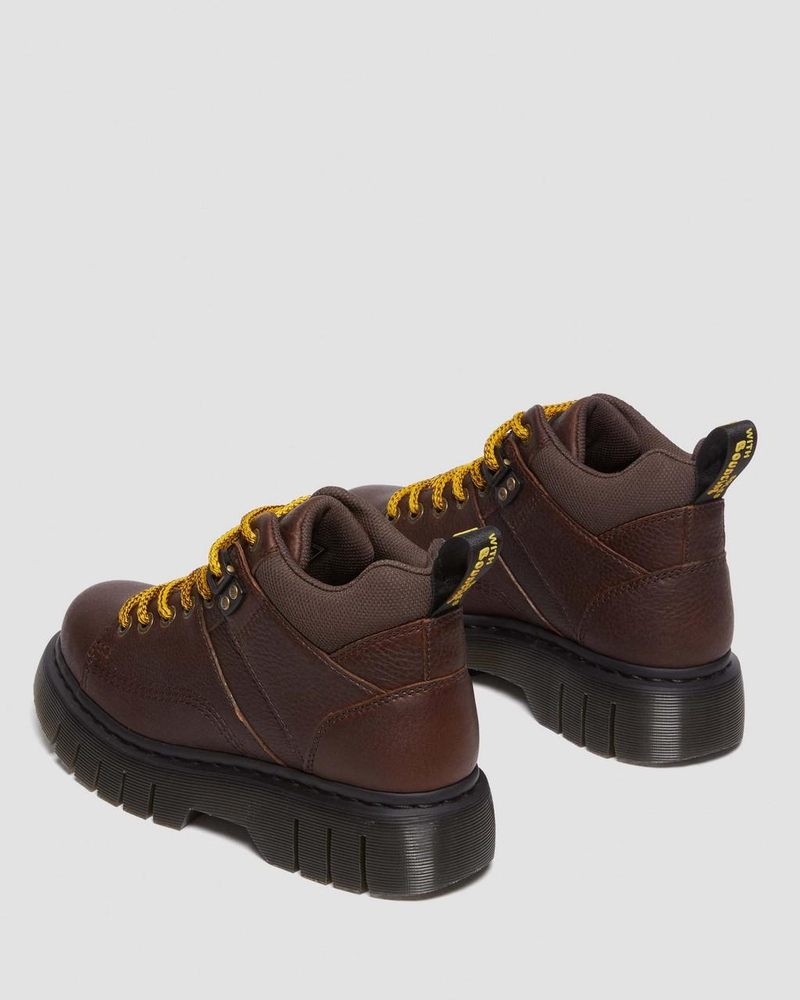 Botas de Plataforma Dr Martens Woodard Grizzly Cuero Low Casuales Boots (Grizzly) Marrones Oscuro | LN24-Q0ZW