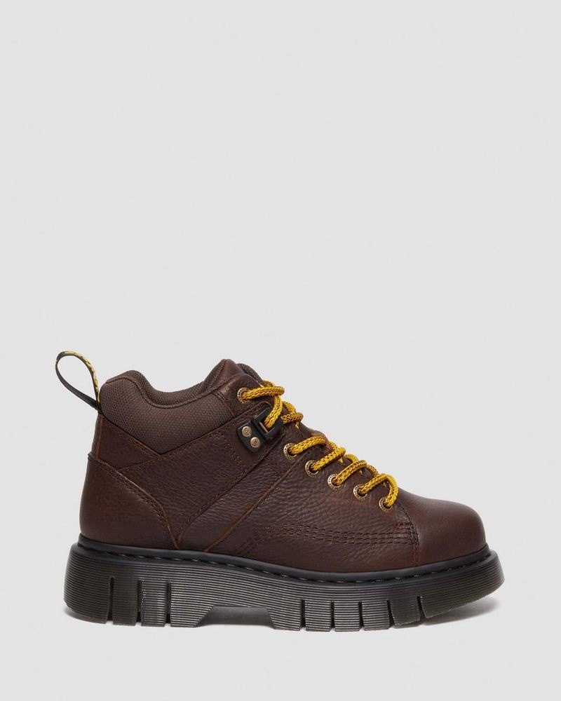 Botas de Plataforma Dr Martens Woodard Grizzly Cuero Low Casuales Boots (Grizzly) Marrones Oscuro | LN24-Q0ZW