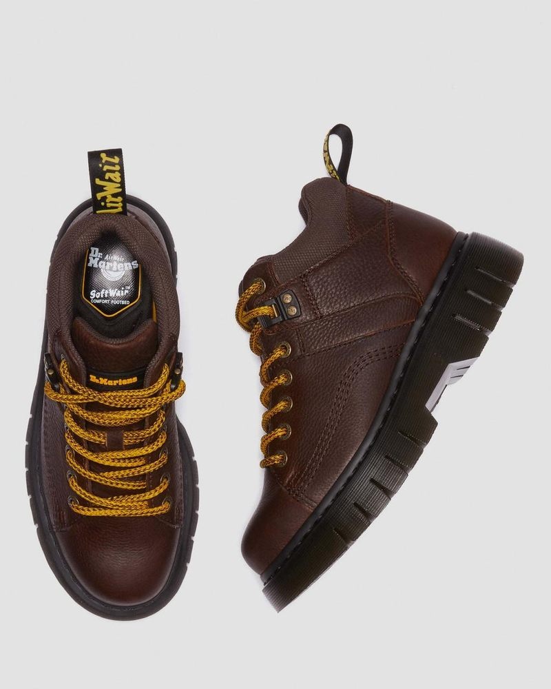 Botas de Plataforma Dr Martens Woodard Grizzly Cuero Low Casuales Boots (Grizzly) Marrones Oscuro | LN24-Q0ZW