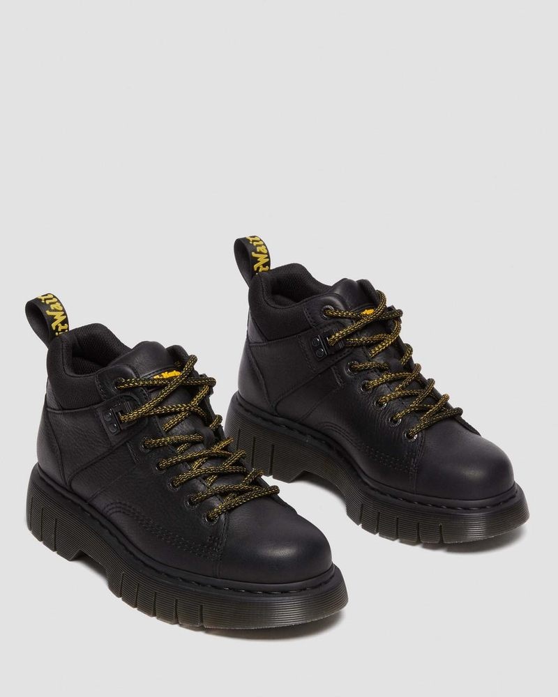 Botas de Plataforma Dr Martens Woodard Grizzly Cuero Low Casuales Boots (Grizzly) Negras | BS12-W4TI