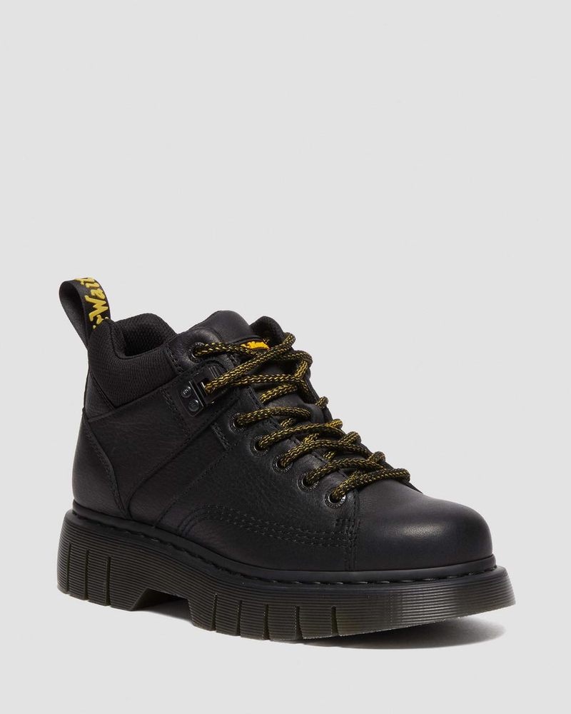 Botas de Plataforma Dr Martens Woodard Grizzly Cuero Low Casuales Boots (Grizzly) Negras | BS12-W4TI