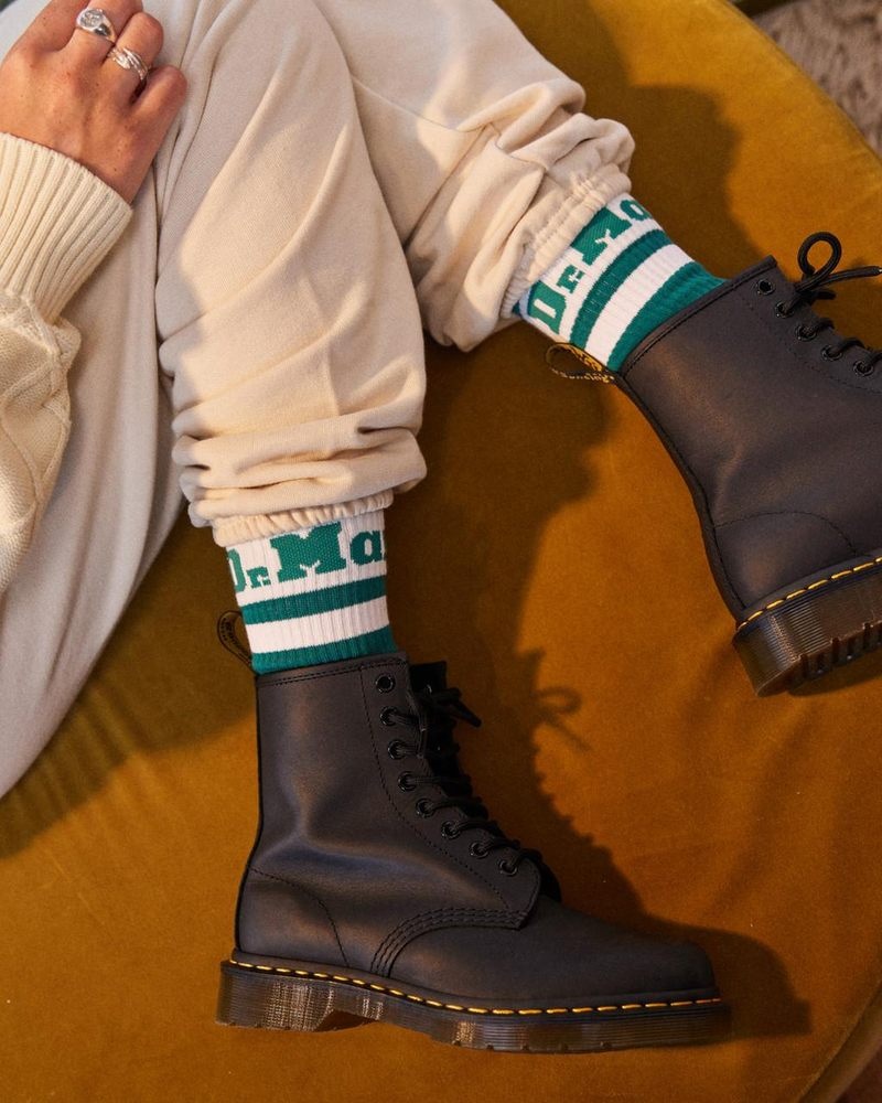 Calcetines Dr Martens Atléticos Logo Organic Algodon Blend Socks (Algodon Blend) Verde | RU91-M1IX