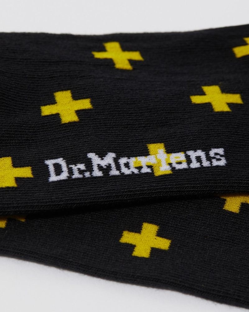 Calcetines Dr Martens Docs Cross Logo Organic Algodon Blend Socks (Algodon Blend) Black+Yellow | WM07-T2LT