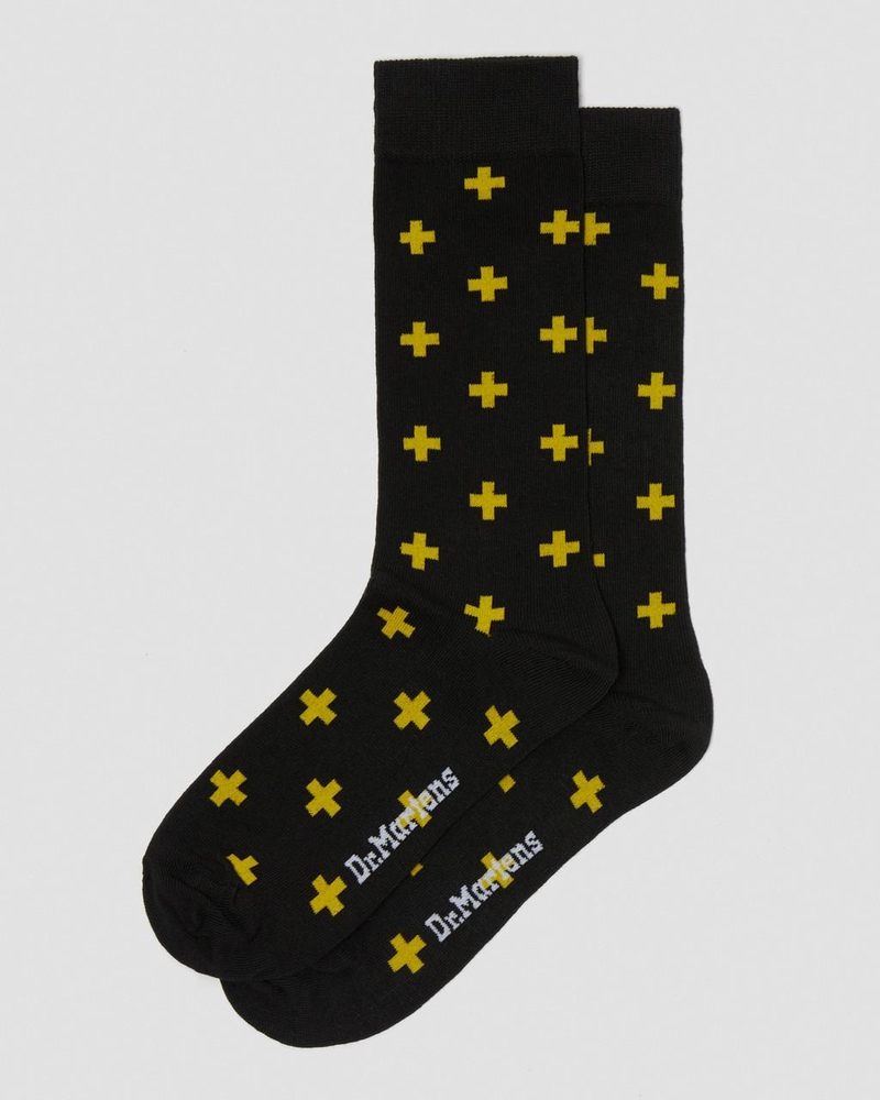 Calcetines Dr Martens Docs Cross Logo Organic Algodon Blend Socks (Algodon Blend) Black+Yellow | WM07-T2LT