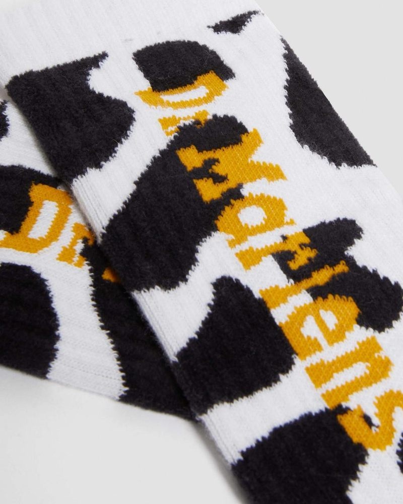 Calcetines Dr Martens Vertical Logo Cow Print Algodon Blend Socks (Algodon Blend) Black+White | QL38-T2VZ