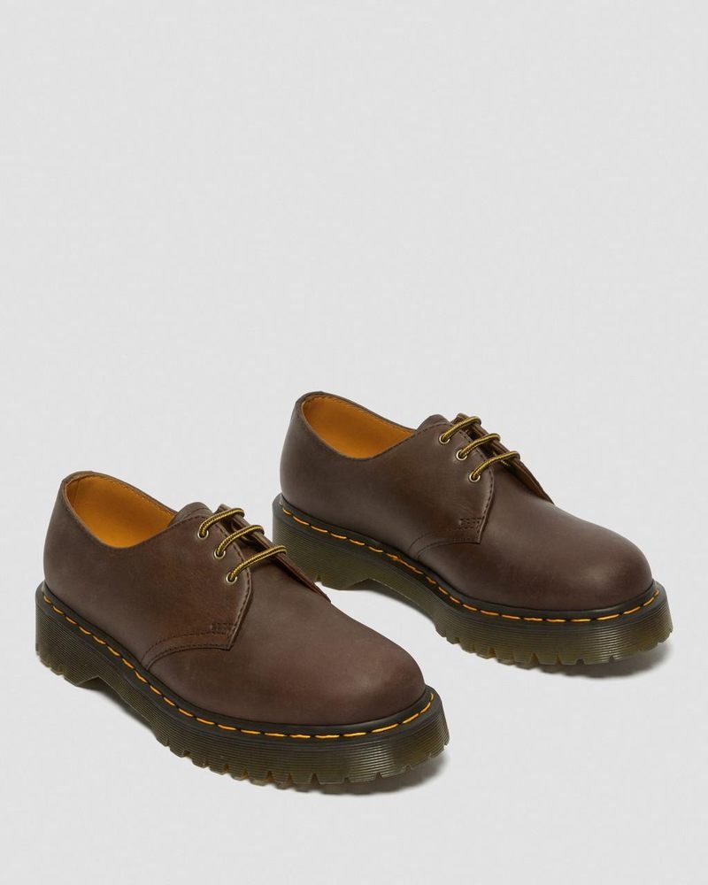 Plataformas Dr Martens 1461 Bex Crazy Horse Cuero Oxford Shoes (Crazy Horse) Marrones Oscuro | VW88-P6ER