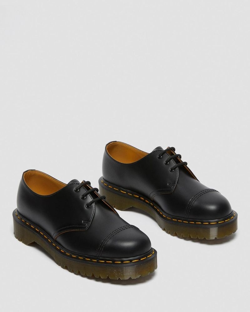 Plataformas Dr Martens 1461 Bex Made in England Puntera Cap Oxford Shoes (Vintage Smooth) Negras | PE58-W9RB