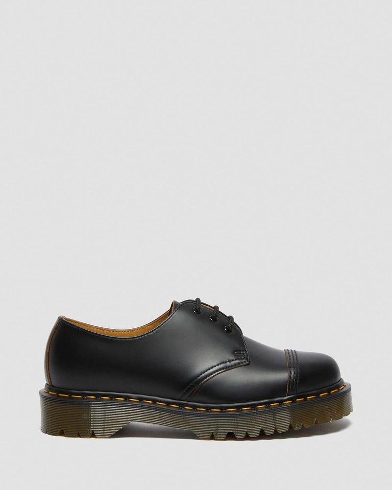 Plataformas Dr Martens 1461 Bex Made in England Puntera Cap Oxford Shoes (Vintage Smooth) Negras | PE58-W9RB