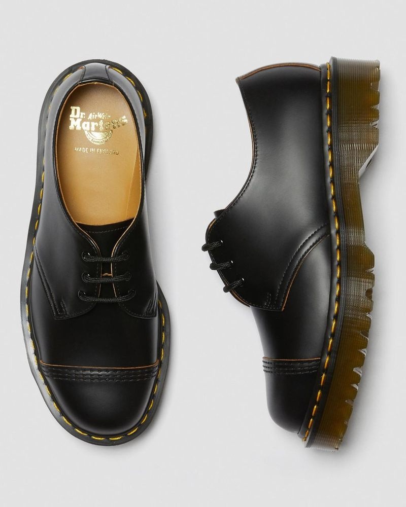 Plataformas Dr Martens 1461 Bex Made in England Puntera Cap Oxford Shoes (Vintage Smooth) Negras | PE58-W9RB