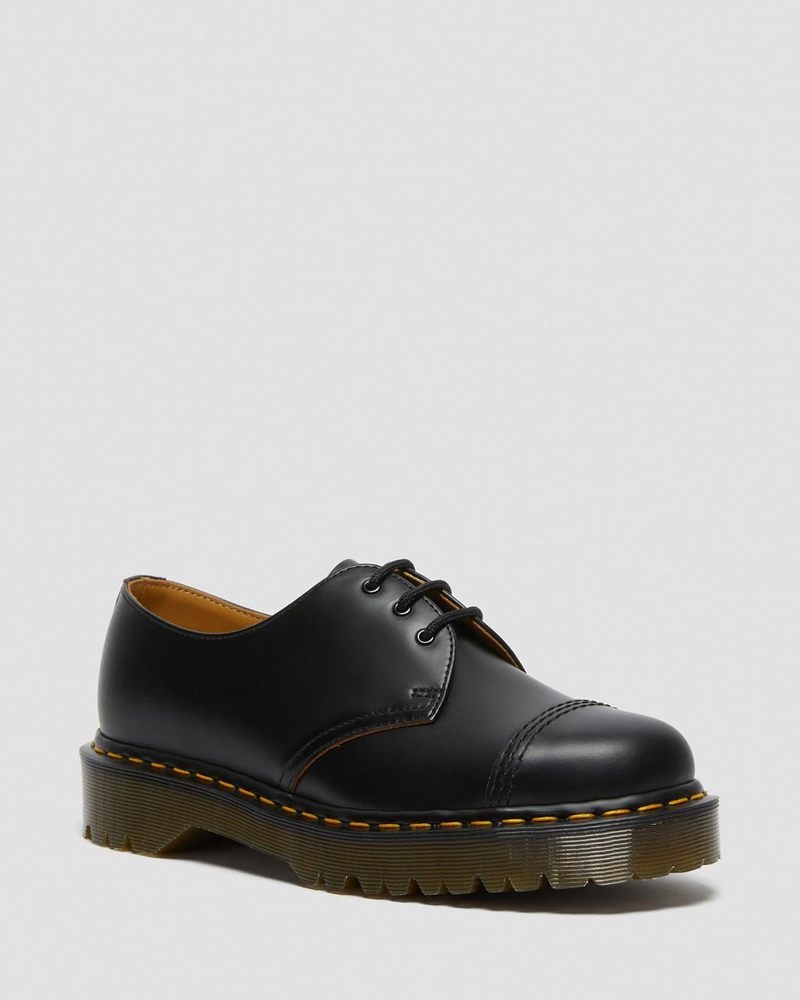 Plataformas Dr Martens 1461 Bex Made in England Puntera Cap Oxford Shoes (Vintage Smooth) Negras | PE58-W9RB