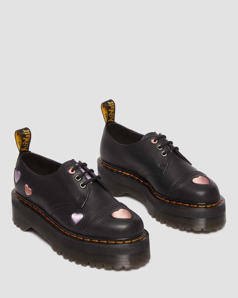 Plataformas Dr Martens 1461 Cuero Heart Plataforma Shoes (Lapstone+Satin Lux) Negras | GK54-L3TX