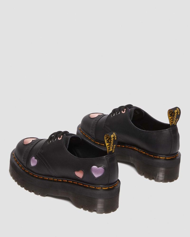 Plataformas Dr Martens 1461 Cuero Heart Plataforma Shoes (Lapstone+Satin Lux) Negras | GK54-L3TX