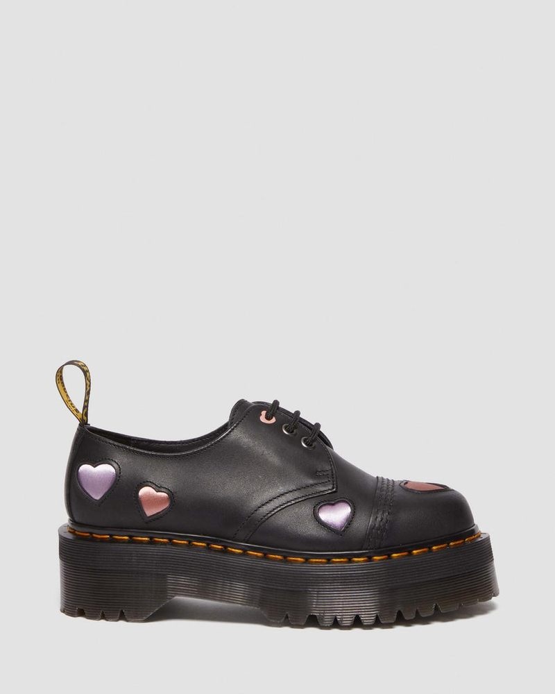 Plataformas Dr Martens 1461 Cuero Heart Plataforma Shoes (Lapstone+Satin Lux) Negras | GK54-L3TX