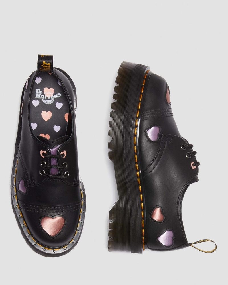 Plataformas Dr Martens 1461 Cuero Heart Plataforma Shoes (Lapstone+Satin Lux) Negras | GK54-L3TX