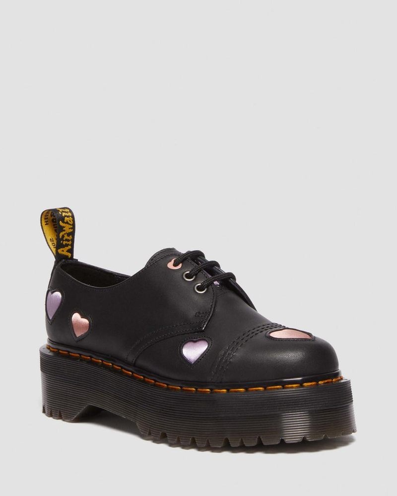 Plataformas Dr Martens 1461 Cuero Heart Plataforma Shoes (Lapstone+Satin Lux) Negras | GK54-L3TX