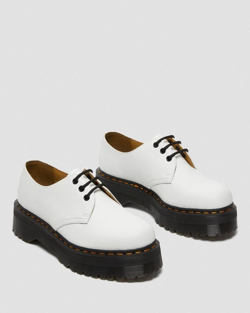 Plataformas Dr Martens 1461 Smooth Cuero Plataforma Shoes (Polished Smooth) Blancas | IB35-G3JP