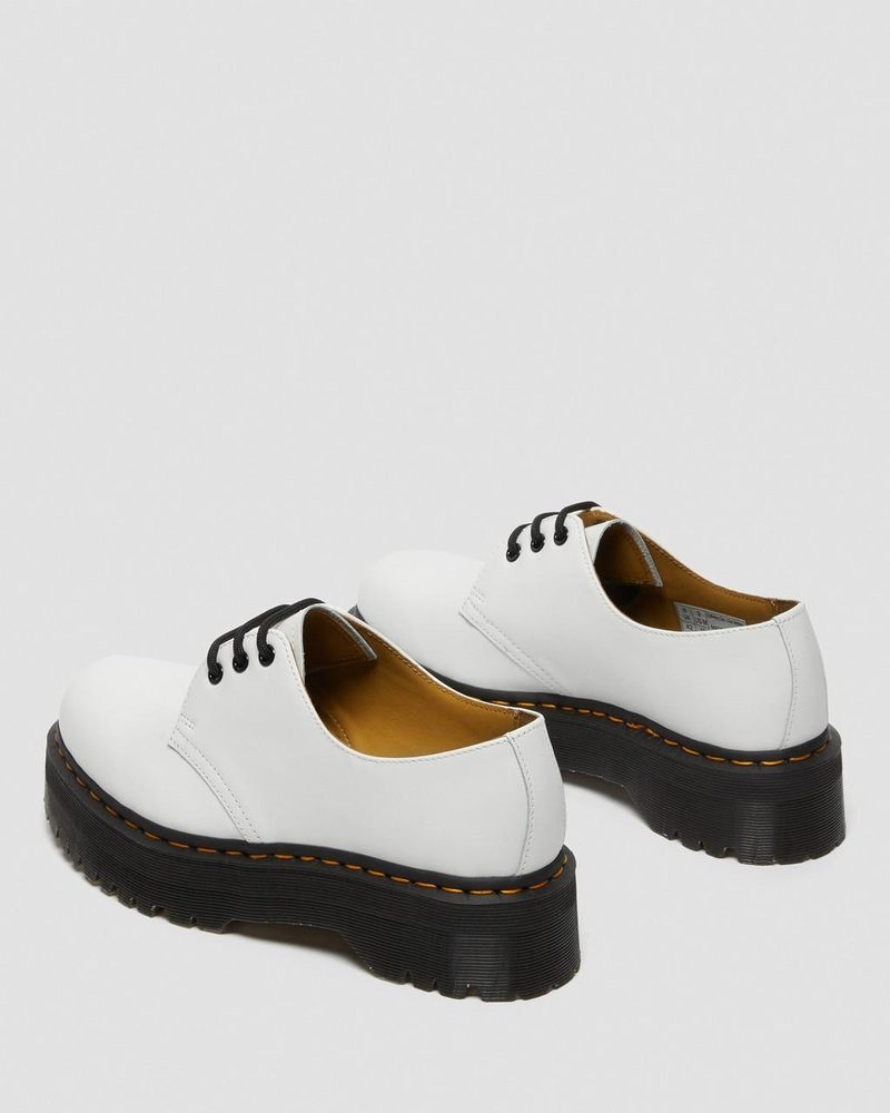 Plataformas Dr Martens 1461 Smooth Cuero Plataforma Shoes (Polished Smooth) Blancas | IB35-G3JP