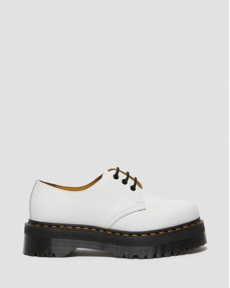 Plataformas Dr Martens 1461 Smooth Cuero Plataforma Shoes (Polished Smooth) Blancas | IB35-G3JP