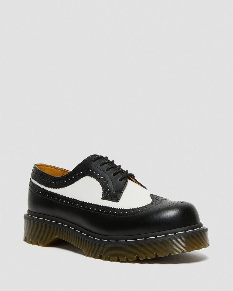 Plataformas Dr Martens 3989 Bex Smooth Cuero Brogue Shoes (Smooth Cuero) Negras | KR56-F6WC