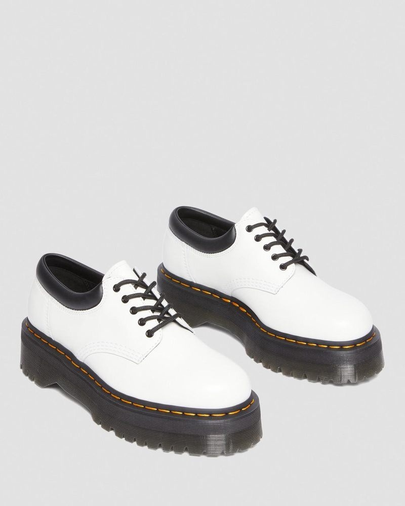 Plataformas Dr Martens 8053 Cuero Plataforma Casuales Shoes (Polished Smooth) Blancas | WK96-C2HB