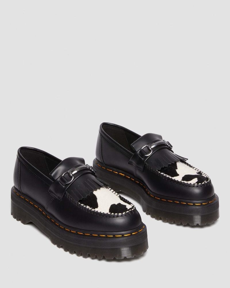 Plataformas Dr Martens Adrian Snaffle Hair On & Cuero Cow Print Kiltie Loafers (Smooth+Hair On) BLACK/COW PRINT | FW31-Q9IP