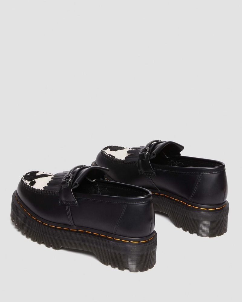 Plataformas Dr Martens Adrian Snaffle Hair On & Cuero Cow Print Kiltie Loafers (Smooth+Hair On) BLACK/COW PRINT | FW31-Q9IP