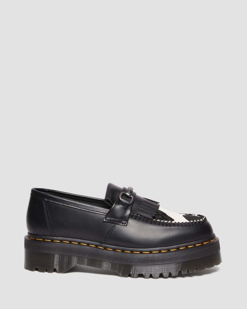 Plataformas Dr Martens Adrian Snaffle Hair On & Cuero Cow Print Kiltie Loafers (Smooth+Hair On) BLACK/COW PRINT | FW31-Q9IP