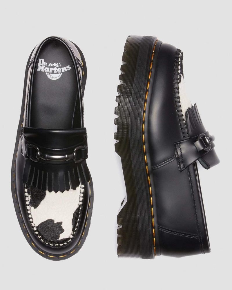 Plataformas Dr Martens Adrian Snaffle Hair On & Cuero Cow Print Kiltie Loafers (Smooth+Hair On) BLACK/COW PRINT | FW31-Q9IP