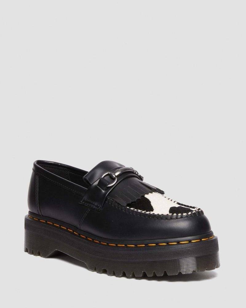 Plataformas Dr Martens Adrian Snaffle Hair On & Cuero Cow Print Kiltie Loafers (Smooth+Hair On) BLACK/COW PRINT | FW31-Q9IP