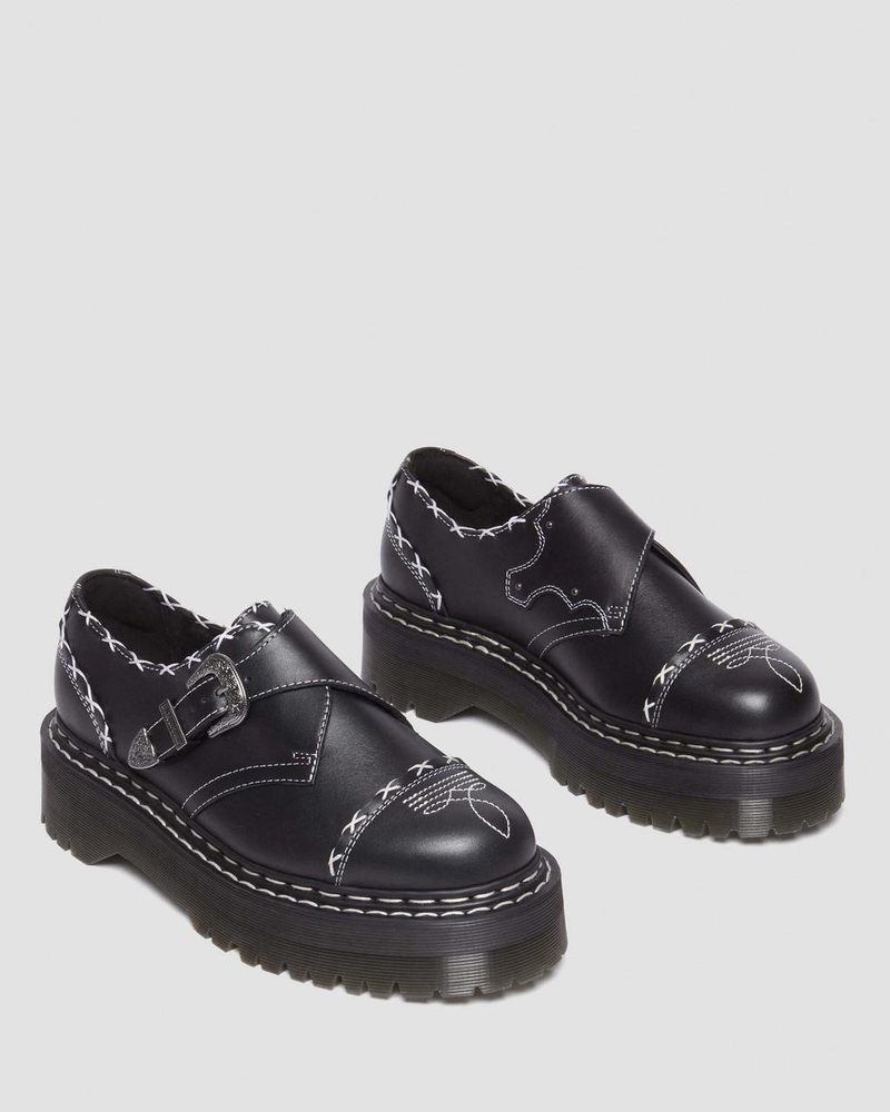 Plataformas Dr Martens Monk Gothic Americana Cuero Plataforma Shoes (Wanama) Negras | EJ62-L0RV