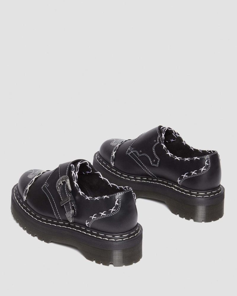 Plataformas Dr Martens Monk Gothic Americana Cuero Plataforma Shoes (Wanama) Negras | EJ62-L0RV