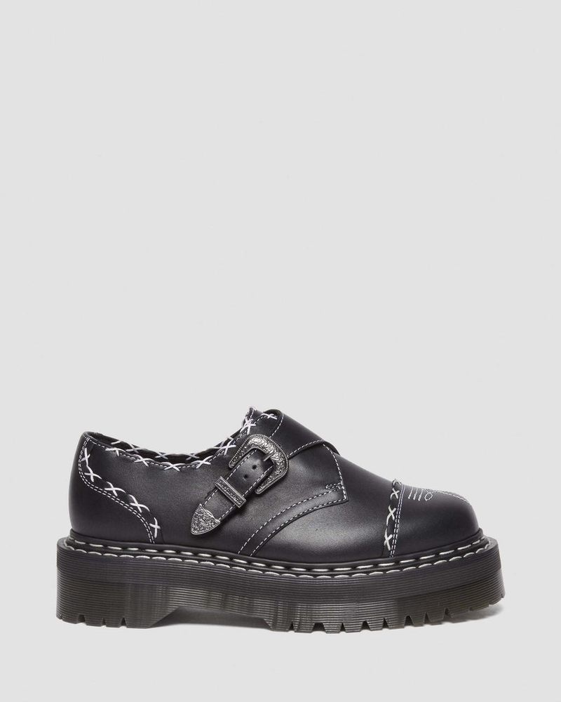 Plataformas Dr Martens Monk Gothic Americana Cuero Plataforma Shoes (Wanama) Negras | EJ62-L0RV