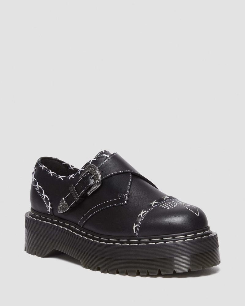 Plataformas Dr Martens Monk Gothic Americana Cuero Plataforma Shoes (Wanama) Negras | EJ62-L0RV