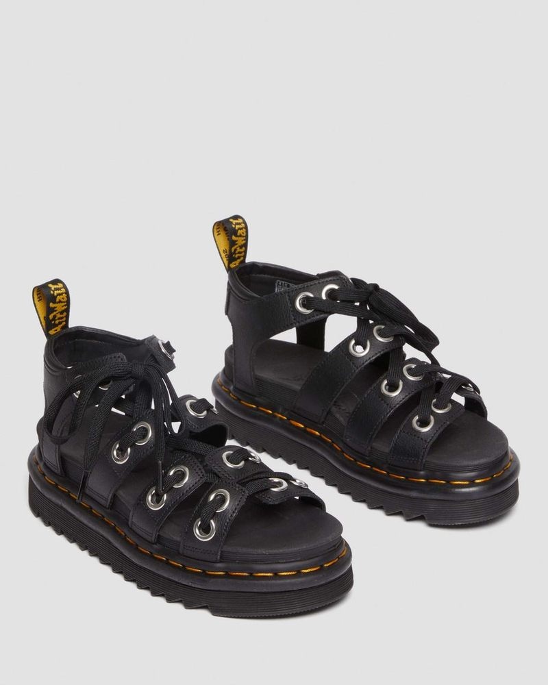 Sandalias Dr Martens Blaire Hardware Cuero Correa Sandals (Athena) Negras | HS49-V3XW