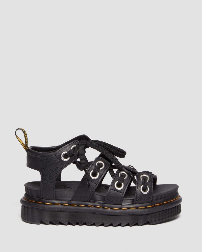 Sandalias Dr Martens Blaire Hardware Cuero Correa Sandals (Athena) Negras | HS49-V3XW