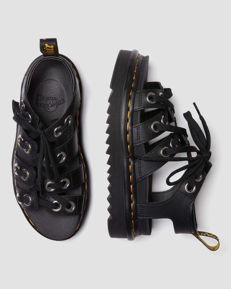 Sandalias Dr Martens Blaire Hardware Cuero Correa Sandals (Athena) Negras | HS49-V3XW